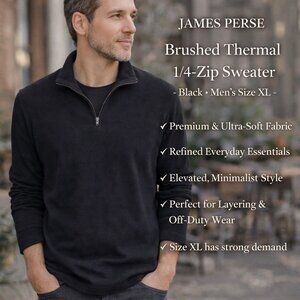 Standard James Perse Brushed Thermal 1/4-Zip Sweater Men's Black Long Sleeve XL